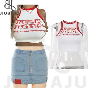 Jiubaju Fashion Denim Skirt Set Sexy Crop 2 Piece Set Women Club Wear New Arrivals Street