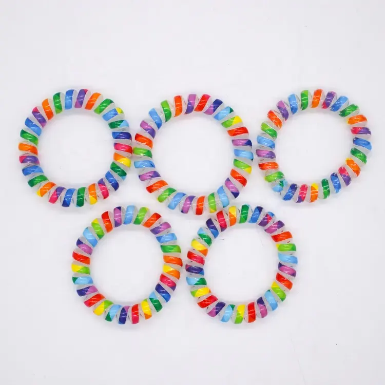 CANYUAN Wholesale Colorful Plastic Hair Rings Fashion Rainbow Telephone Wire Hair Bands For Women