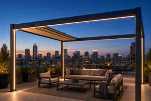 Pergola moderne en aluminium RKOVE RK-E2 3*4 avec toit rétractable motorisé et éclairage LED, gazebo de jardin extérieur - Product Image 6