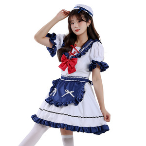 Robe de marin de style japonais avec nœud rouge, jupe plissée trapèze, taille élastique, tenue de soirée, costume de demoiselle Lolita - Product Image 3