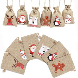 Bolsa con cordón de Papá Noel de yute de lino personalizada, adornos navideños con saco decorativo navideño estilo arpillera - Product Image 2