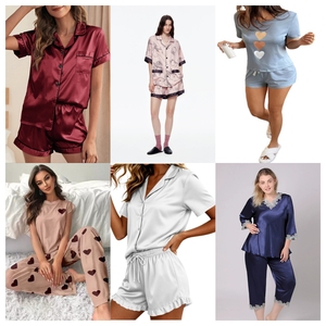 Conjunto de Pijama de Satén para Mujer, Estampado Floral, Tela Suave, Manga Corta, Dos Piezas, con Botones, Elegante, para Dormir - Product Image 2