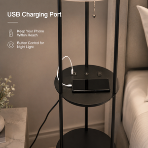 Lampadaire moderne avec abat-jour en tissu E27, support en fer, port de charge USB, lumière blanc chaud, pour chambre à coucher, salon, décoration intérieure - Product Image 3