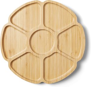 Plateau de service rond en <span class=keywords><strong>bambou</strong></span> personnalisé à 7 compartiments avec logo sur mesure, <span class=keywords><strong>assiette</strong></span> à fruits et snacks, style campagnard en bois, MOQ 100 pièces - Product Image 1