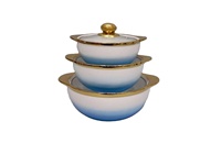 JiuWang 268 Ensemble de 3 casseroles en céramique, soupière blanche à double anse avec couvercle, design zen asiatique, 2 poignées