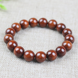 Blood Sandalwood <b>Bracelet</b> 12mm 17 Beads Gold Star Buddhist Beads Chinese Style Unisex Cultural Jewelry - Product Image 2