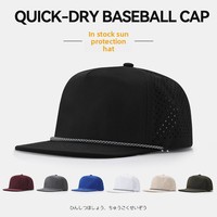 Gorra de Béisbol de Cinco Paneles Personalizada, de Secado Rápido, Impermeable, con Ventilación Perforada con Láser, Protección Solar, Visera Plana y Cordón Ajustable