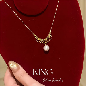 Collier en argent S925 plaqué or avec perles, design géométrique, pour soirée, de la marque King Silver Jewelry - Product Image 2