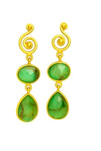 Pendientes chapados en oro con piedra doble de turquesa y cobre verde – Elegantes pendientes bohemios para mujeres y niñas, joyería de moda étnica - Product Image 3