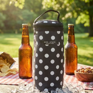 <span class=keywords><strong>Manchon</strong></span> isotherme personnalisé OEM en polyester à pois pour bouteille unique, doublure en aluminium, garde au frais pour la plage, les fêtes et les voyages - Product Image 1
