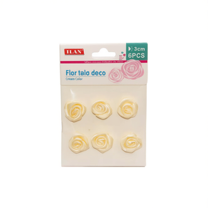 Fiore in tessuto Ilan 3 cm 6 pezzi colore crema per decorazioni artigianali - Product Image 1