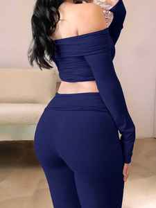 Nuovo Completo Sportivo da Donna Due Pezzi: Top Aderente a Maniche Lunghe con Spalle Scoperte e Pantaloni Lunghi Traspiranti - Product Image 6