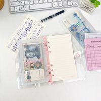 Carnet A6 rechargeable transparent à 6 anneaux couverture en pvc feuille intérieure doublée de feuilles mobiles bloc-notes en spirale agenda avec porte-monnaie