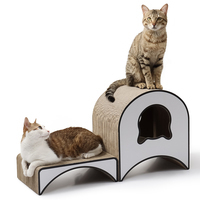 Mobilier pour chat multifonctionnel à 2 niveaux en carton, griffoir et cachette pour chats d'intérieur