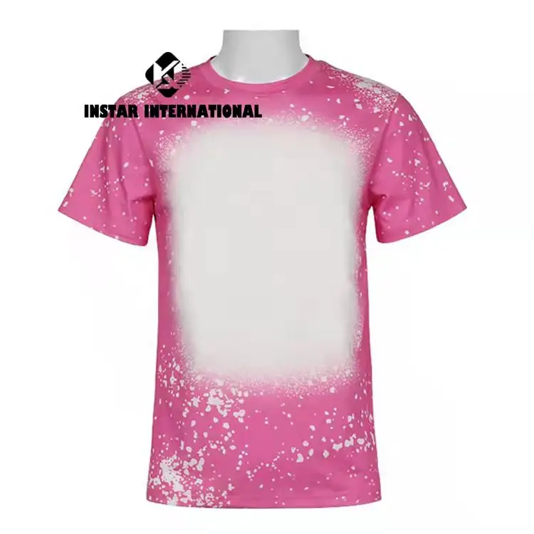 Custom Uw Ideale Ontwerp Kleur Logo Sublimatie Faux Gebleekte Shirts Bleach Polyester T-shirt