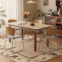 Table à manger minimaliste en dalle de quartz avec pieds en acier inoxydable, design rectangulaire moderne du milieu du siècle, ensemble de salle à manger multifonctionnel en pierre