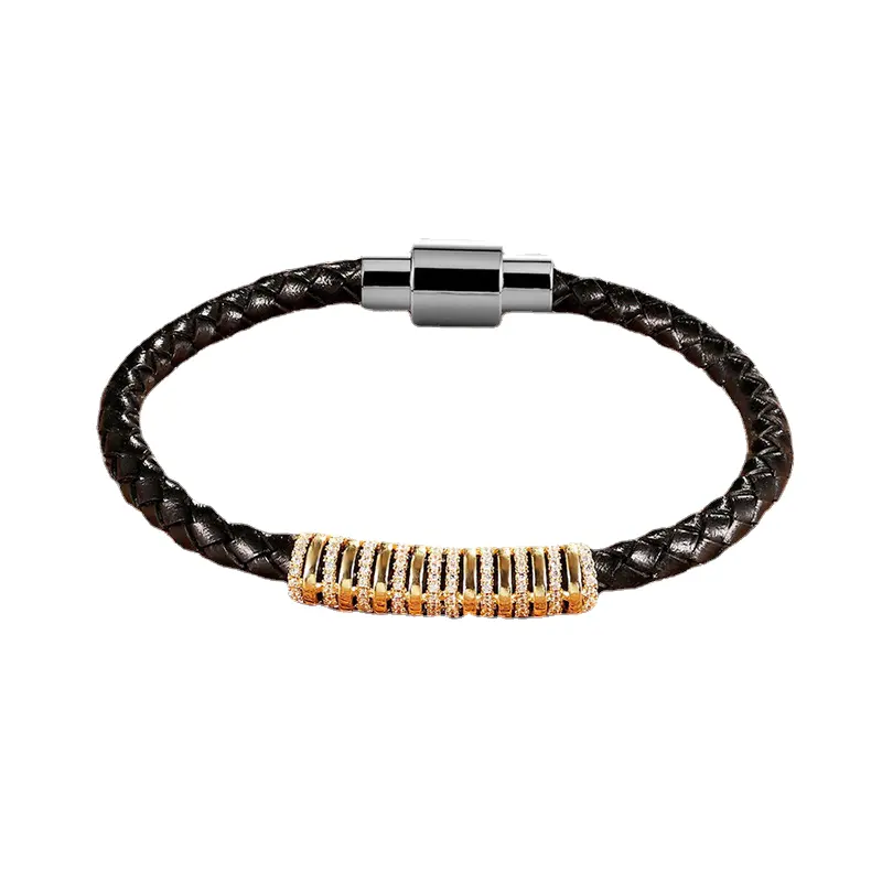 2312 vente transfrontalière explosive en acier inoxydable bracelet en cuir serrure personnalité mode rue tendance bijoux