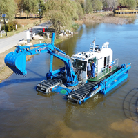 Drague amphibie multifonctionnelle avec moteur de boîte de vitesses de pompage de sable pour réservoir de rivière.