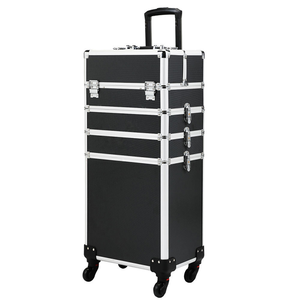 Valise à roulettes professionnelle 4-en-1 en aluminium brillant, élégante, à ouverture facile, pour maquillage et <span class=keywords><strong>coiffure</strong></span> - Product Image 3
