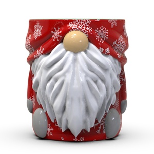 Taza de Cerámica Navideña Decorativa 3D Roja y Verde de Alta Gama, con Diseño de Gnomo Sentado y Copo de Nieve, para Regalo - Product Image 4
