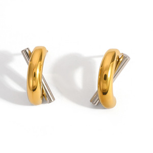 Geometric <b>Stud</b> <b>Earrings</b> Gold <b>Silver</b> Color Block 18k Gold Plated Stainless Steel Everyday Wear - Product Image 5