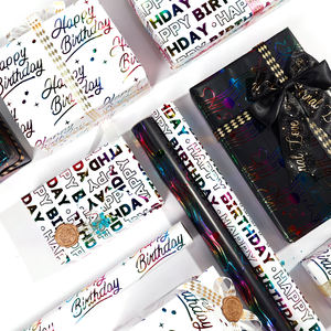 High Quality Disposable Virgin <b>Gold</b> Stamping Birthday Colorful Gift <b>Wrapping</b> Art <b>Paper</b> with Silicone Coating - Product Image 2