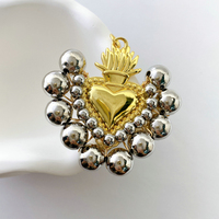 Pendentif Breloque Cœur Sacré de Jésus en Perles de Rocaille, Laiton Plaqué Or 18K, Bijoux Religieux pour Femme