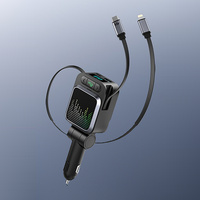 Émetteur FM pour voiture BT5.4 avec câbles rétractables de 75 cm, double chargeur rapide PD 45W, affichage du voltmètre, double micro pour appels, chargeur rapide 84W, lumière colorée