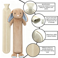 Bouteille d'eau chaude en caoutchouc naturel de 2000 ml de haute qualité avec housse en peluche lapin, vente en gros, fabrication