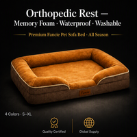 Coussin orthopédique pour animaux de compagnie en mousse à mémoire de forme à récupération lente, avec support articulaire, fausse fourrure pelucheuse, housse amovible, base antidérapante, vente en gros OEM, imperméable