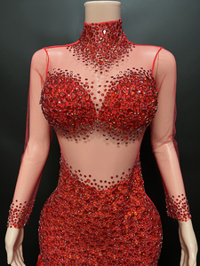 Abito con Strass 2024 Abito da Sposa 2024 <span class=keywords><strong>Rosso</strong></span> Nuovo Stile Sexy Abito da Ballo Luccicante Lussuoso Abbigliamento Femminile all'Ingrosso - Product Image 2