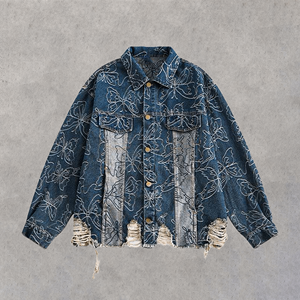 Abbigliamento di marca personalizzato giacca di Jeans a maniche regolari da uomo di lusso United States Street Heavy Duty Collage giacca di Jeans da uomo - Product Image 1