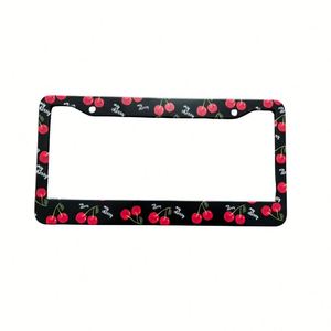 Marco de Matrícula Metálico de 2 Orificios con Diseño de Cereza Negra para Mujer, Directo de Fábrica - Product Image 1