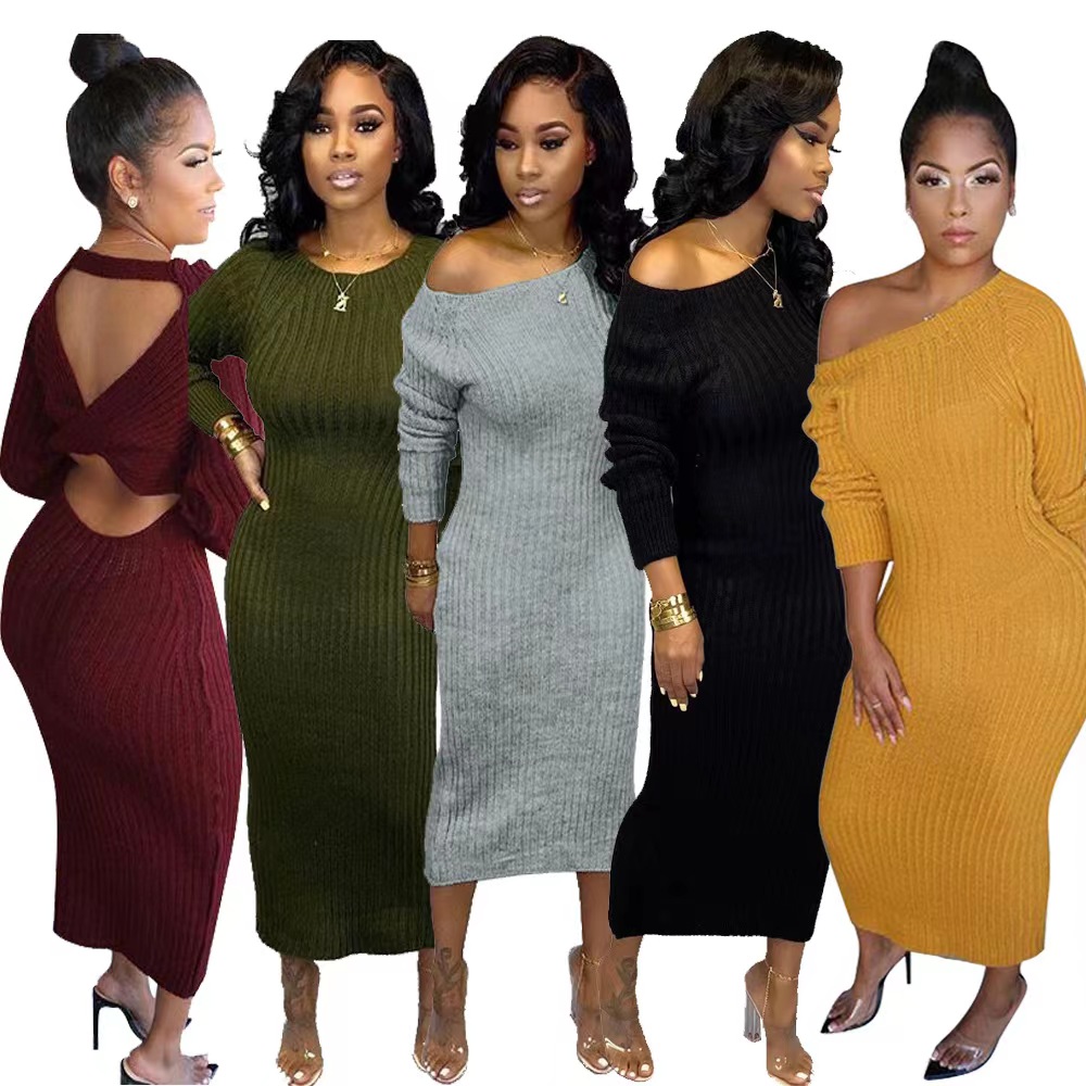 knee length dresses for ladies Calista Weaved Zigzag Backless Maxi Knit Dress main image 0