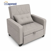 Canapé-lit moderne trois places avec accoudoirs, convertible, revêtement en tissu, gain de place pour salon et appartement