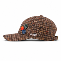 Casquette de baseball personnalisée en usine, 100 % laine, motif à carreaux vintage, avec logo brodé personnalisé, accessoires boutonnés, casquette 6 panneaux, vente en gros