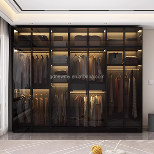 Armoires de garde-robe d'angle noires personnalisées haut de gamme lumières LED meubles de <span class=keywords><strong>vestiaire</strong></span> en verre pour placard de rangement de vêtements MDF maison - Product Image 2