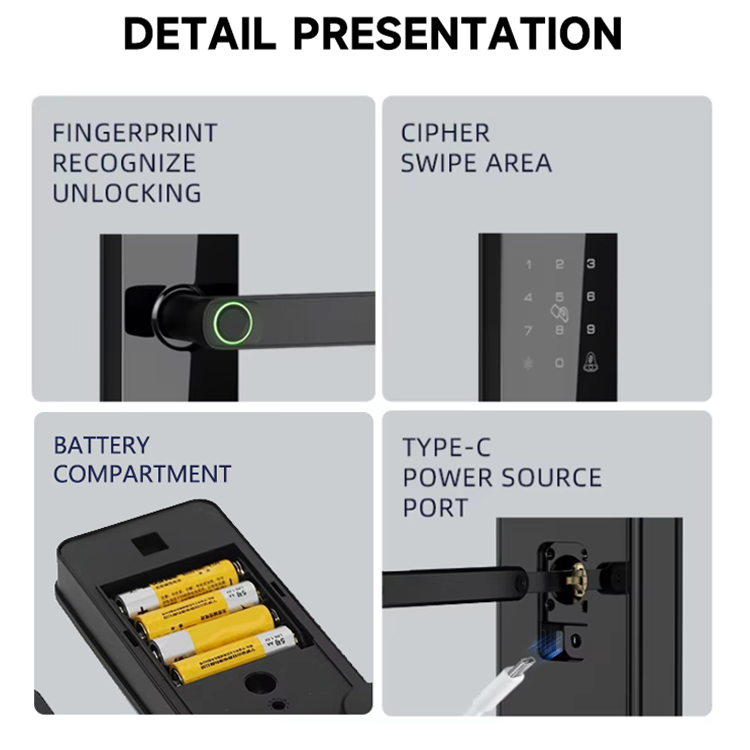 UIELOCK D1-3 Tuya App Smart Digital Lock Fingerprint Keyless Security Door Lock with Cloud Storage Grade C AA Alkaline Battery · image 5