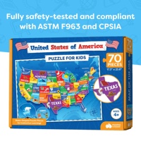 Rompecabezas de Estados Unidos para niños-70 piezas-Rompecabezas de mapa de EE. UU. 50 Estados con capitales-Rompecabezas de geografía para niños