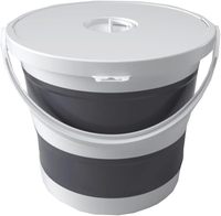 Seau à eau de pêche portable gris de 15 L, baignoire ronde pliable avec couvercle