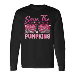 Camiseta de manga larga con lazo rosa de concienciación sobre el cáncer de mama Save The Pumpkins - Product Image 1