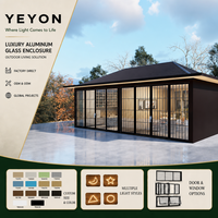 Yeyon OEM Serre en verre autoportante pour extérieur, avec toit à pente basse en panneaux solides, résistante à la chaleur, et porte coulissante LED pour terrasse avant