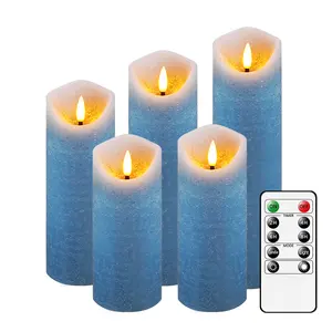 Gran oferta, vela Led de mecha móvil con parpadeo azul de cera Real, vela eléctrica de pilar sin llama en forma de bala 3D para decoración del hogar