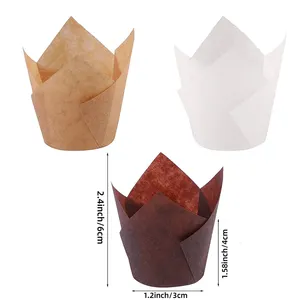 Venta al por mayor de color impreso tamaño plano 11cm herramienta para pasteles papel desechable tulipán tazas para hornear papel Cupcake & Muffin Liners