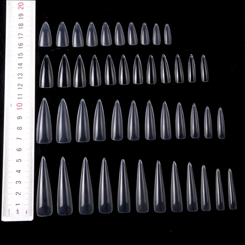TSZS New Arrival Finger Nails Design Long Stiletto Shape Clear Full Cover False Nail Transparent ABS Fake Nail Tips