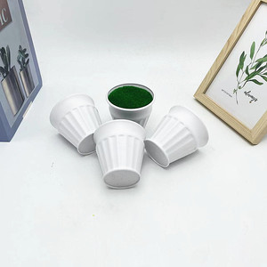 Mini pot de fleurs rond en plastique de 7 cm de hauteur, surface floquée, décoration de plantes de bureau, support pour plantes vertes - Product Image 2