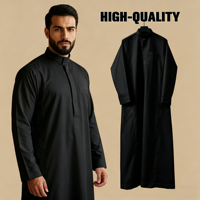 Vente en gros de robes longues musulmanes pour hommes, thobe saoudien classique à col montant, vêtements islamiques traditionnels pour tous les jours et l'Aïd
