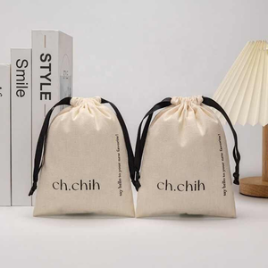 Pochette anti-poussière en toile organique à cordon avec poignée en corde, motif lettres logo personnalisé, jetable pour chaussures, vêtements, chaussettes - Product Image 3