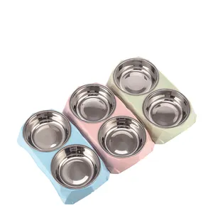 Wholesale New Design Non spill Double Stainless Steel Elevated Double Cat Dog Bowl Pet Food Bowl