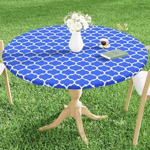 <strong>Round</strong> Picnic <strong>Tablecloth</strong> Waterproof Elastic Fitted Table Covers <strong>Wipeable</strong> Flannel Backed Vinyl <strong>Tablecloths</strong> for Camping - Product Image 1